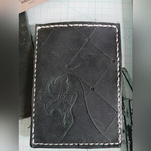 Black Leather Card Holder -Handmade